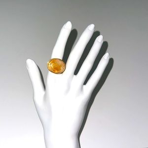 MARCIA MORAN goldtone citrine quartz cocktail statement ring 6.5